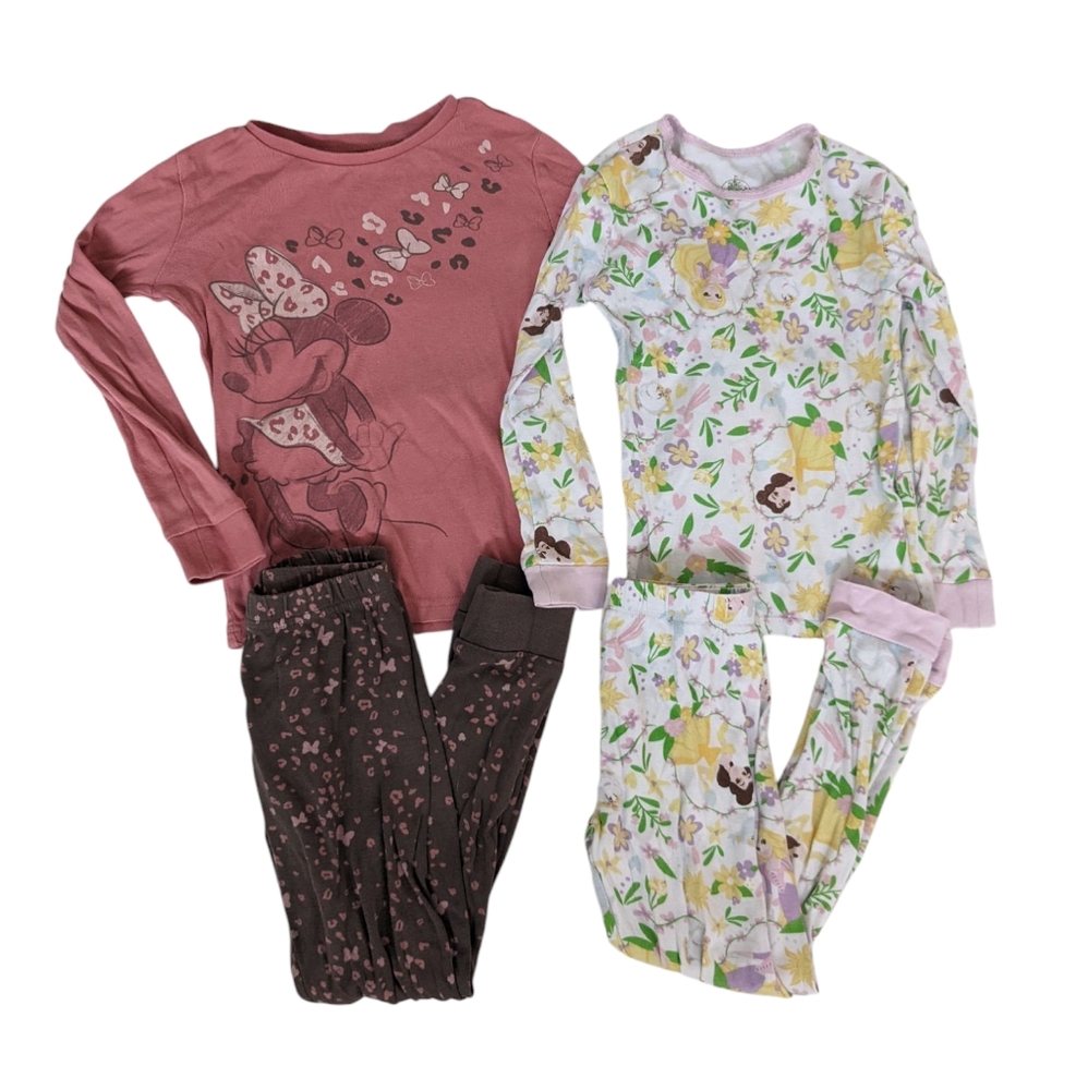 Disney Girls Pajama Sets Minnie Mouse Princess Long Sleeve Cotton Joggers Size 6